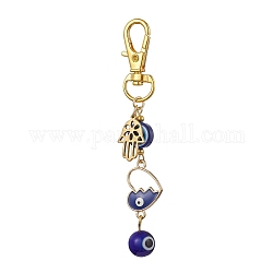 Décorations pendantes en alliage émaillé, perles de résine et fermoirs mousquetons pivotants, Hamsa main, cœur, 87mm