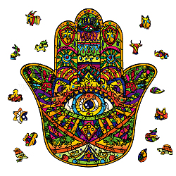 GLOBLELAND 120Pcs Wooden Puzzles for Adults Hamsa Hand Wooden Jigsaw Puzzles Colorful Wood Adult Jigsaw Puzzles for Birthday Christmas, 33x28.5cm/13x11.2inch