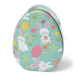 Пасхальная тема, мультяшная жесть, подарочная коробка, коробка конфет в форме яйца, ящик для хранения выкроек «яйцо и кролик», средний аквамарин, 8.9x11.4x4.4 см