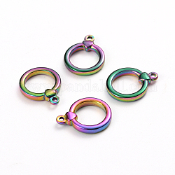 Ionenbeschichtung (IP) 304 Edelstahl-Knebelverschlüsse Teile, Ring, Regenbogen-Farb, 18x14x3 mm, Bohrung: 1.5 mm, innen: 10x10 mm