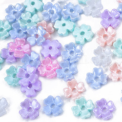 Tapas de abalorios de perlas de imitación de resina, 4-pétalo, flor, color mezclado, 6x6x1.5mm, agujero: 1.2 mm