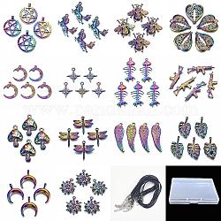 Kit de fabrication de collier pendentif couleur arc-en-ciel diy, y compris les pendentifs en alliage, pendentifs: 14pcs / box