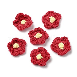 綿糸で編んだ飾りアクセサリー  花  ファイヤーブリック  23.5~25x24~25x4.5~5mm