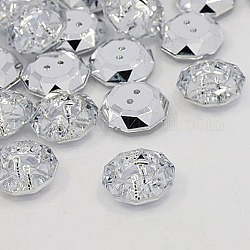 Acrylic Rhinestone Buttons, 2-Hole, Faceted, Flat Round, Crystal, 18.5x18x6.5mm, Hole: 1mm