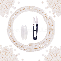 Kits de juego de joyas diy sunnyclue, con cuentas de concha de mar natural, Hilo de cristal elástico, tijeras de acero, blanco, 6~7x1~4mm, agujero: 0.5 mm