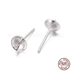 Accessoires de clous d'oreilles en 925 argent sterling, pour la moitié de perles percées, couleur d'argent, 12.5x5mm, pin: 0.8 mm