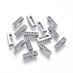 Alloy Initial Slide Charms with Grade A Rhinestones, Lead Free & Nickel Free, Platinum, Letter.I, 13x3.5x4.5mm, Hole: 8x2mm