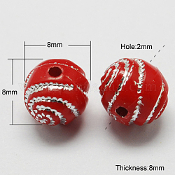 Plating Acrylic Beads, Metal Enlaced, Round, FireBrick, 7~8x7~8x7~8mm, Hole: 2mm, about 1800pcs/500g