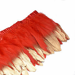 ゴールドメッキガチョウの羽毛フリンジ装飾材料  染め  レッド  150~180x4mm  約2 M /袋