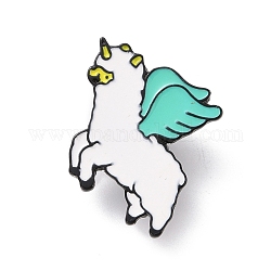 Spilla smaltata unicorno, badge in lega elettroforetica placcato nero per abiti da zaino, ciano, 34x24x1.5mm