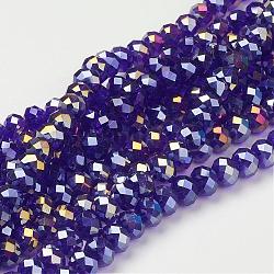 Electroplate Glass Beads Strands, AB Color Plated, Faceted, Rondelle, Dark Blue, 10x7mm, Hole: 1.4mm, about 65~67pcs/strand