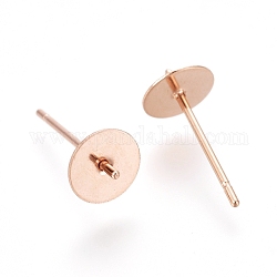 Accessoires de puces d'oreilles en 304 acier inoxydable, pour la moitié de perles percées, or rose, 13x6mm, pin: 0.7 mm