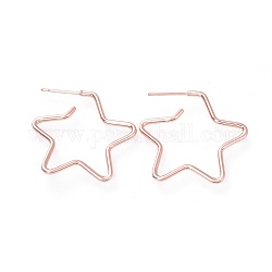 Aretes de latón, con tuercas de oreja y 925 alfiler de plata de ley, estrella, oro rosa, 25x27~28x1.7mm, pin: 0.7 mm