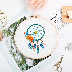 DIY Woven Net/Web with Feather Pattern Embroidery Kit, Including Imitation Bamboo Frame, Iron Pins, Cloth, Colorful Threads, White, 213x201x9.5mm, Inner Diameter: 183mm