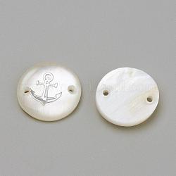 Connecteurs de liaison de coquille d'eau douce, plat rond et ancre, platine, 16x4mm, Trou: 1.1~1.5mm