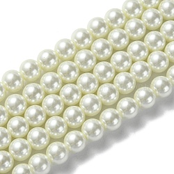 Hebras redondas de perlas de vidrio teñido ecológico, Grado A, cordón de algodón rosca, crema, 8mm, agujero: 0.7~1.1 mm, aproximamente 52 pcs / cadena, 15 pulgada