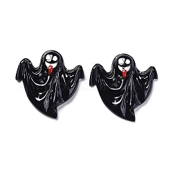 Cabochon in resina opaca a tema halloween, per fare gioielli, fantasma con la lingua fuori, schiena piatta, nero, 30.5x29x6mm