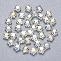 Perles de verre peintes par pulvérisation transparent, de couleur plaquée ab , étoiles du nord, clair ab, 8x8.5x4mm, Trou: 1mm