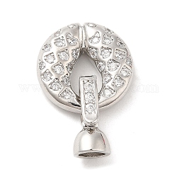 Rack Plating Brass Micro Pave Clear Cubic Zirconia Fold Over Clover Clasps, Long-Lasting Plated, Ring, Platinum, Round: 15x4mm, Hole: 2mm, Clasp: 12x6.5x5.5mm, Inner Diameter: 4mm