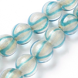 Chapelets de perles vernissées manuelles, poudre d'or, ronde, turquoise, 12x11~11.5mm, Trou: 1.6mm, Environ 30 pcs/chapelet, 13.1 pouce (33.5 cm)