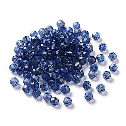 Perles d'imitation cristal autrichien, grade AAA, facetté (32 facettes), ronde, bleu foncé, 4mm, Trou: 0.7~0.9mm