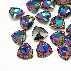 Bricolage dos pointu k9 cabochons de strass en verre, dos de couleur aléatoire plaqué, facette, triangle, colorées, 12x12x4.5mm