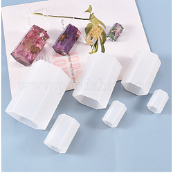 Moules en silicone remplis de prismes hexagonaux, pour époxy chargé, diorama, fleur séchée, artisanat de décoration de spécimen d'insecte, blanc, 25x28x41.5mm
