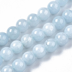 Naturchalcedon Perlenstränge, Nachahmung Aquamarin, gefärbt und erhitzt, Runde, 6~7 mm, Bohrung: 1 mm, ca. 60~67 Stk. / Strang, 15.7 Zoll