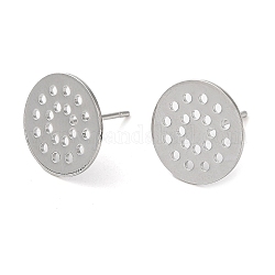 Brass Stud Earring Finding, Nickel Free, Flat Round, Real Platinum Plated, 12mm, Hole: 1mm, Pin: 0.7mm