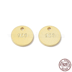 925 Sterling Silber Charme, flache runde Charme, mit 925 Stempel, echtes 18k vergoldet, 6x0.8 mm, Bohrung: 0.9 mm