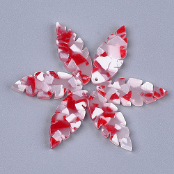 Cellulose Acetate(Resin) Pendants, Leaf, Crimson, 26.5x10.5x2.5mm, Hole: 1mm