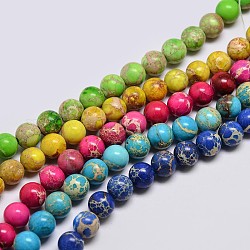 Natural Imperial Jasper Beads Strands, Round, Dyed, Mixed Color, 4mm, Hole: 1mm, about 90pcs/strand, 15.2 inch