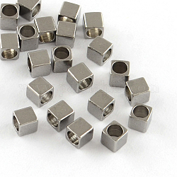 201 perles d'espacement cube en acier inoxydable, couleur inoxydable, 3x3x3mm, Trou: 2mm