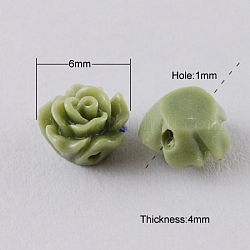 Perline di resina, fiore, kaki scuro, 6x4mm, Foro: 1 mm