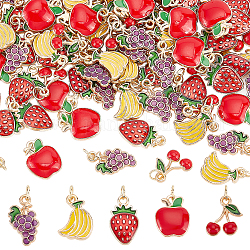 DICOSMETIC 100Pcs Enamel Fruit Charms Pendants Golden Alloy Pendants Banana/Apples/Strawberry/Grape/Cherry Craft Pendant Themed Metal Charms for DIY Necklace Bracelet Jewellery Making