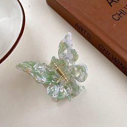 セルロースアセテート（樹脂）バタフライヘアクロークリップ  女性のためのヒョウ柄の蝶のポニーテールのヘアクリップ  薄緑  54mm