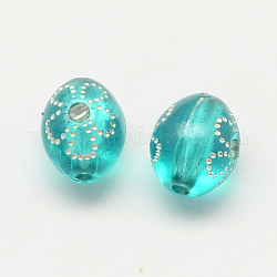 Plating Acrylic Transparent Beads, Silver Metal Enlaced, Oval, Dark Turquoise, 8x9.5mm, Hole: 1.5mm, about 1700pcs/500g