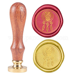 SUPERDANT 25mm Owl Pattern Dream Catcher DIY Wood Wax Seal Stamp Removable Sealing Stamp with Brass Head and Wood Handle for Wedding Invitation Gift Bag Letter Document