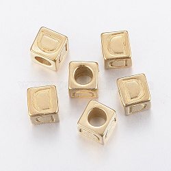Perles européennes de lettre avec gros trou en 304 acier inoxydable, trou horizontal, cube avec letter.d, or, 8x8x8mm, Trou: 5mm