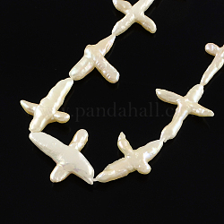 Cross Natural Baroque Pearl Keshi Pearl Beads Strands, Cultured Freshwater Pearl, Antique White, 22~30x18~27mm, Hole: 0.8mm, about 14pcs/strand, 16.1 inch