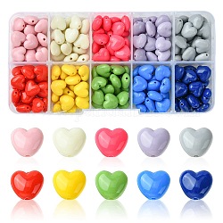 200 pz 10 colori perline acriliche opache, cuore, colore misto, 9x9.5x5.5mm, Foro: 1.5 mm, 20 pz / colore