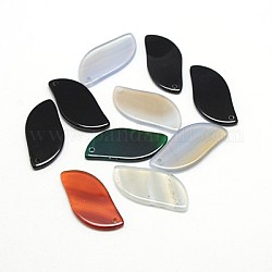 Natural Agate Pendants, Leaf, Mixed Color, 36x17x2.5mm, Hole: 1mm