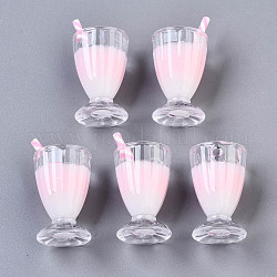 Resina epoxi y arcilla polimérica, imitación de vidrio crema, Colgantes de plástico, rosa, 28~30x16mm, agujero: 2 mm