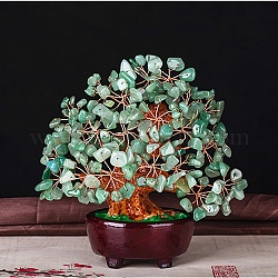 Décorations d'affichage d'arbre de vie de copeaux d'aventurine verte naturelle non teinte, à base de résine, ornement feng shui enveloppé de fil de cuivre pour la fortune, 180x90~180x73mm