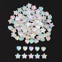 100pcs 2 perles acryliques transparentes écologiques de style, coeur / étoile, teinte, couleur ab , clair ab, 8~10x8~10x3~4mm, Trou: 1.5mm, 50 pièces / style