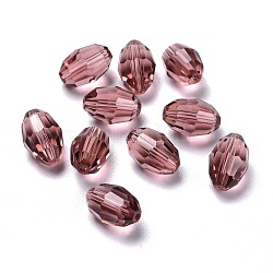 Cuentas de vidrio austriaco de imitación de vidrio, facetados, oval, marrón rosado, 11x8mm, agujero: 0.8~1.4 mm