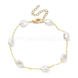 Tobillera con cuentas de perlas de plástico CCB y cadenas de clips, joyas de latón, dorado, 8-3/8 pulgada (21.4 cm)