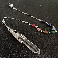 Pendules de radiesthésie pointus en cristal de quartz naturel et pierres précieuses mixtes, Bijoux sur le thème du yoga chakra pour l'affichage à la maison, 300mm