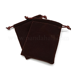 Bolsa de almacenamiento de terciopelo, bolsa con cordón, Rectángulo, coco marrón, 10x8 cm