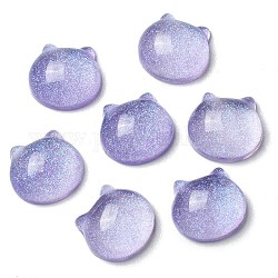 Cabochons en résine translucide, têtes d'ours à paillettes, violet, 14x15x6.5mm